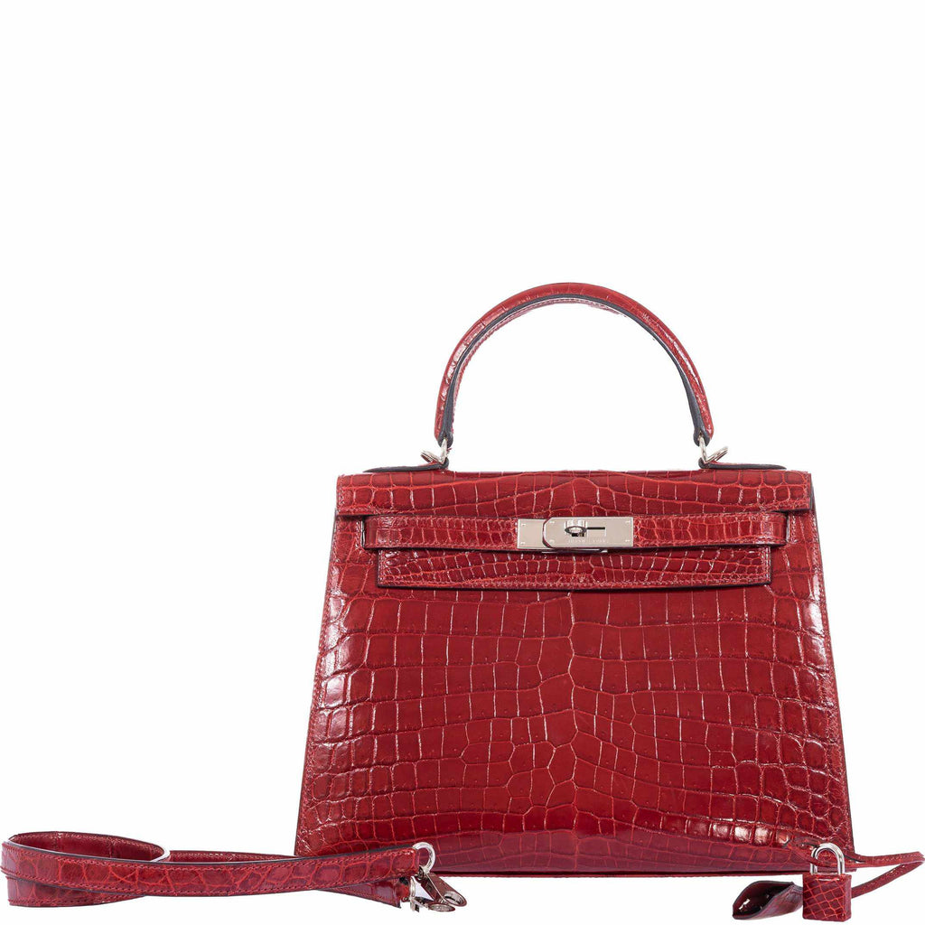 Hermès Kelly 28 Sellier Rouge H Niloticus Crocodile Palladium Hardware