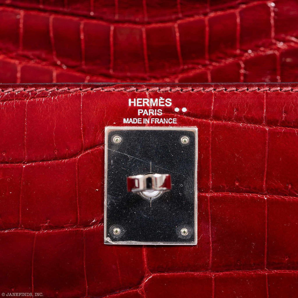 Hermès Kelly 28 Sellier Rouge H Niloticus Crocodile Palladium Hardware