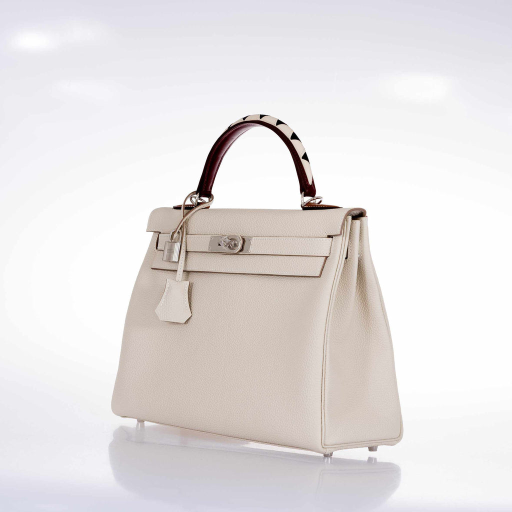 Hermès Kelly 32 Au Galop Retourne Craie Togo Palladium - Special Edition - Rare