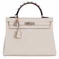 Hermès Kelly 32 Au Galop Retourne Craie Togo Palladium - Special Edition - Rare
