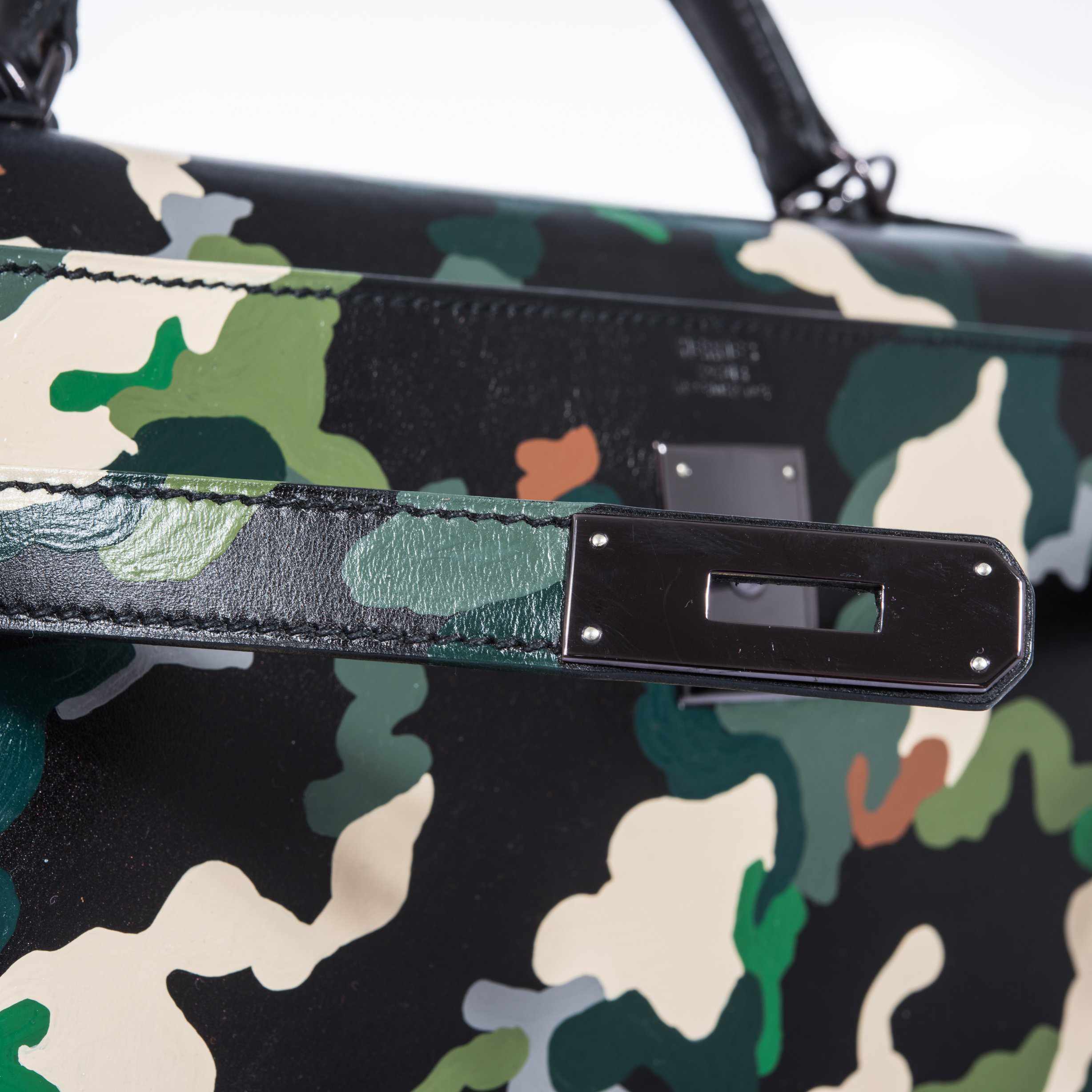 Hermès Kelly 32 Black Box Camouflage Ruthenium Hardware