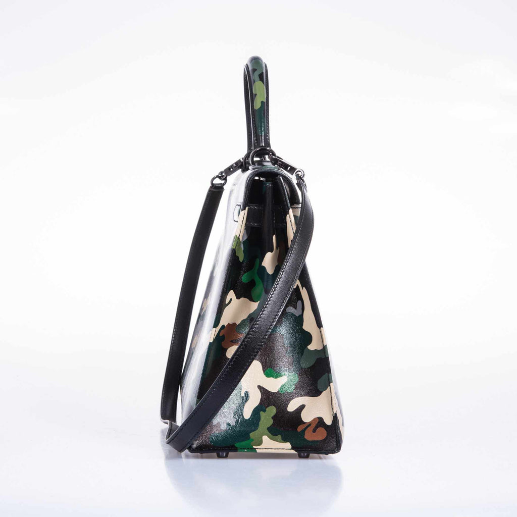 Hermès Kelly 32 Black Box Camouflage Ruthenium Hardware