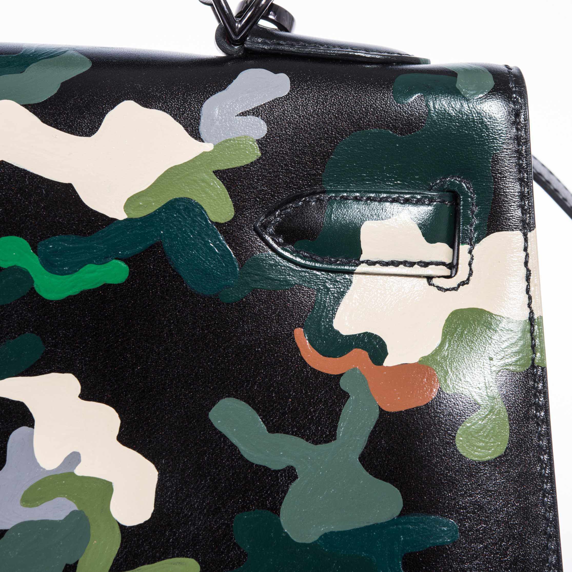 Hermès Kelly 32 Black Box Camouflage Ruthenium Hardware