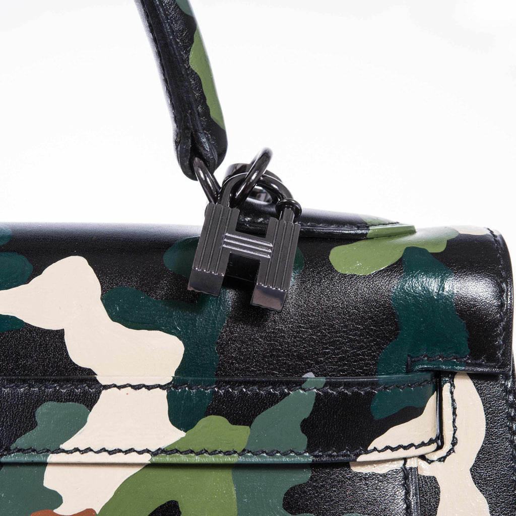 Hermès Kelly 32 Black Box Camouflage Ruthenium Hardware