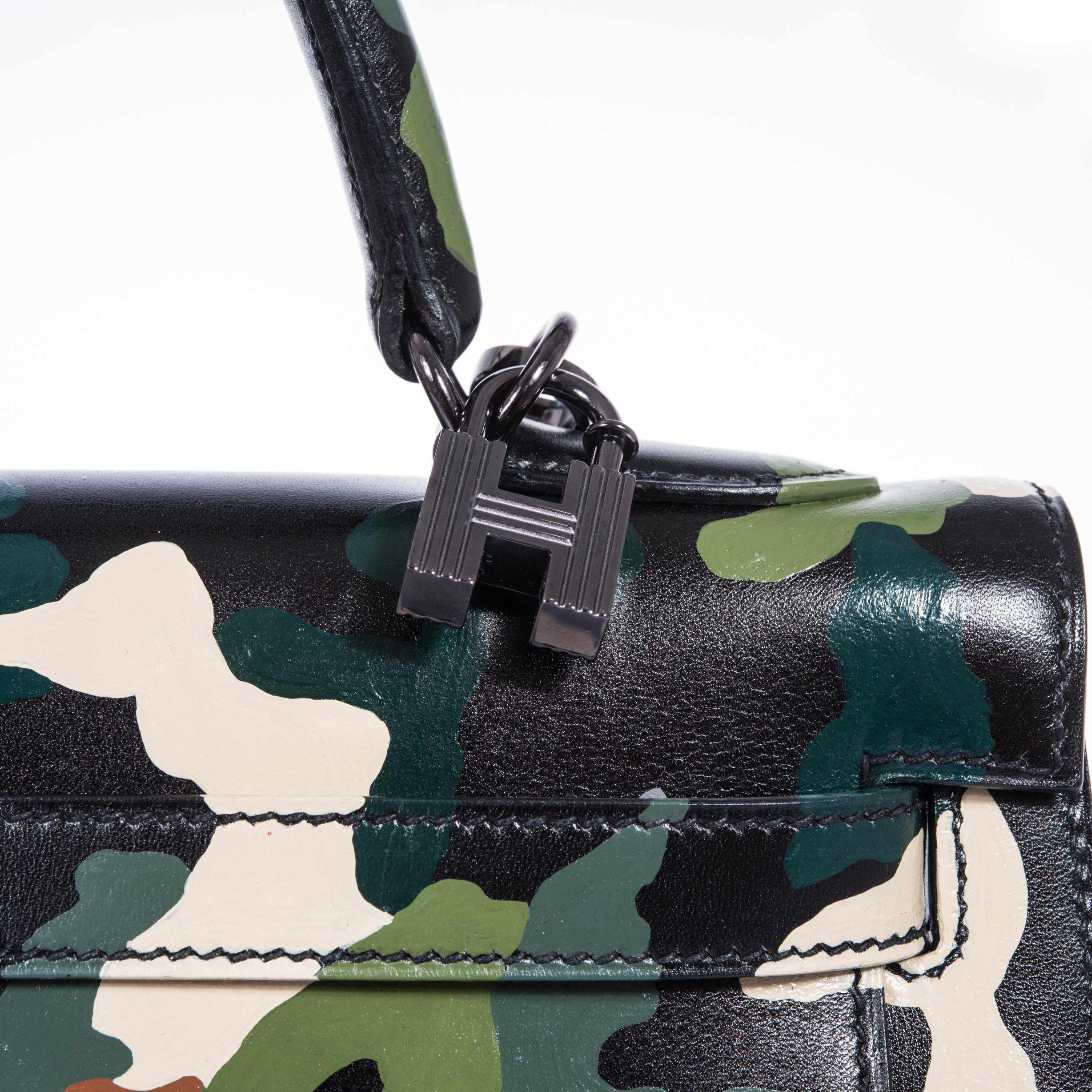 Hermès Kelly 32 Black Box Camouflage Ruthenium Hardware