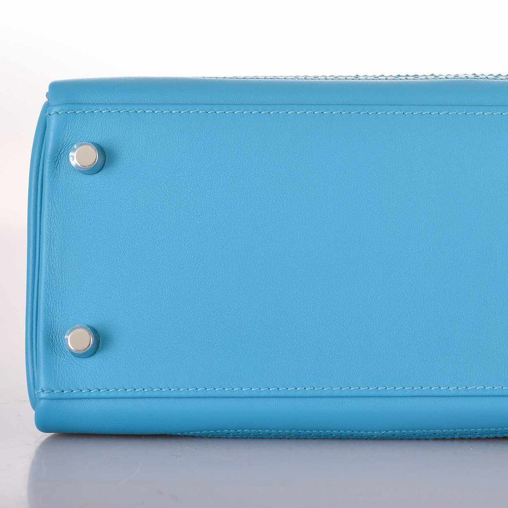 Hermès Kelly 32 Ghillies Turquoise Clemence And Swift Palladium Hardware