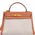 Hermès Kelly 32 Gold Box Calf & Toile Gold Hardware
