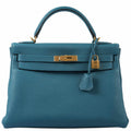 Hermès Kelly 32 Retourne Blue Cobalt Togo Gold Hardware