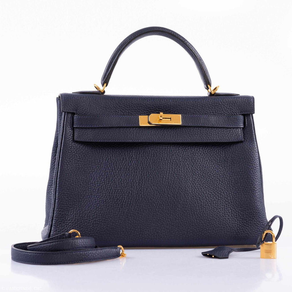 Hermès Kelly 32 Retourne Blue Indigo Togo Gold Hardware