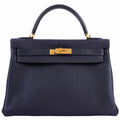 Hermès Kelly 32 Retourne Blue Indigo Togo Gold Hardware