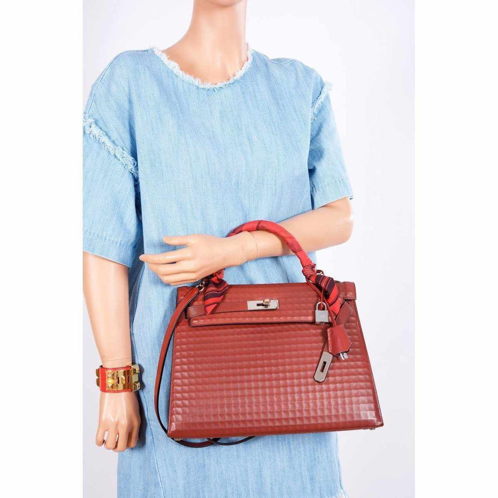 Hermès Kelly 32 Sellier Rouge H Waffle Palladium Hardware