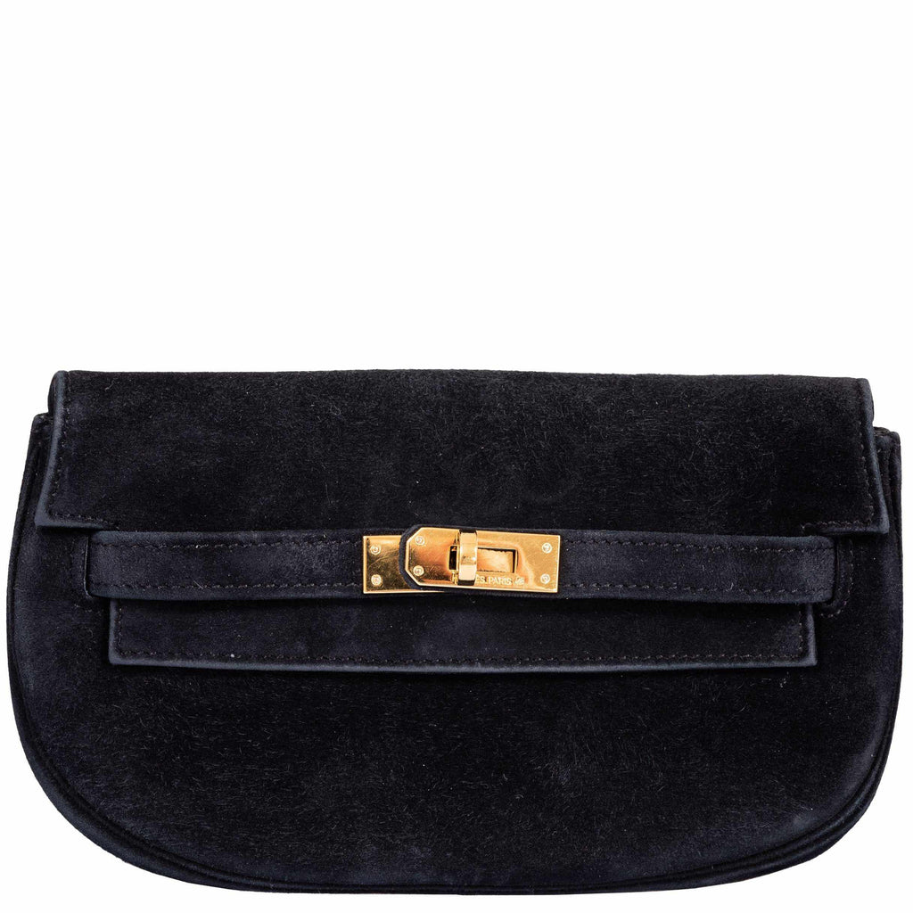 Hermès Kelly Banana 20 Black Suede Waist Pochette Gold Hardware