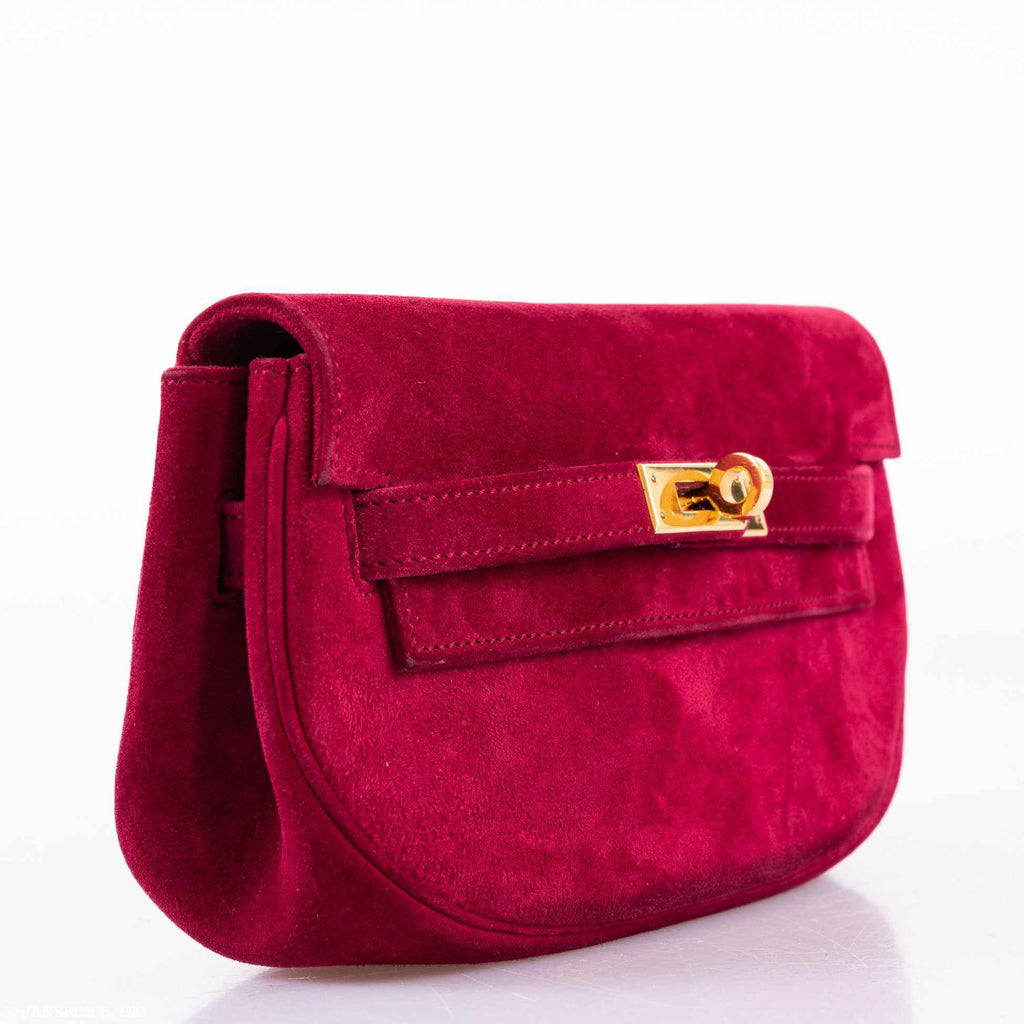 Hermès Kelly Banana Belt Bag 20 Red Veau Doblis Suede Gold Hardware