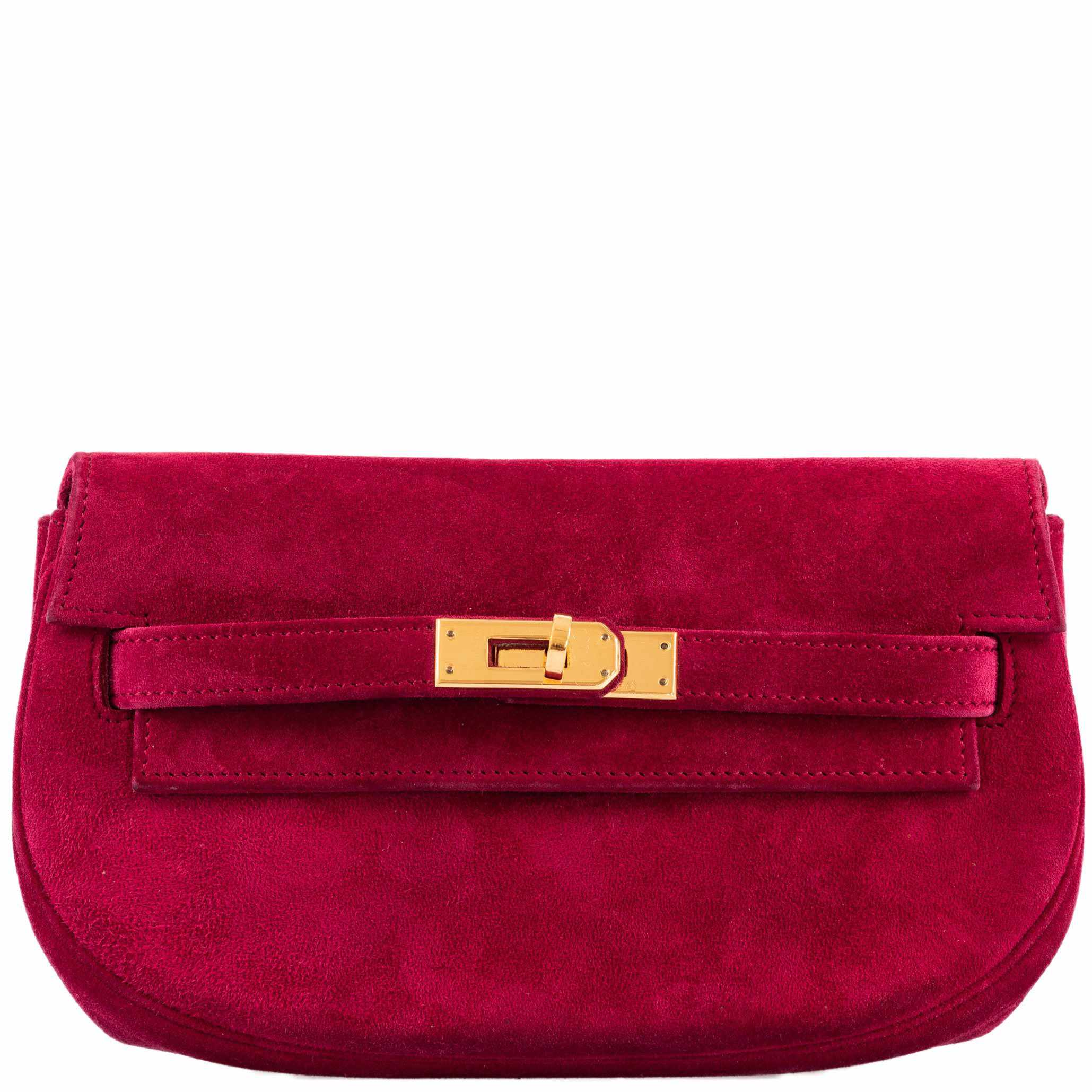 Hermès Kelly Banana Belt Bag 20 Red Veau Doblis Suede Gold Hardware