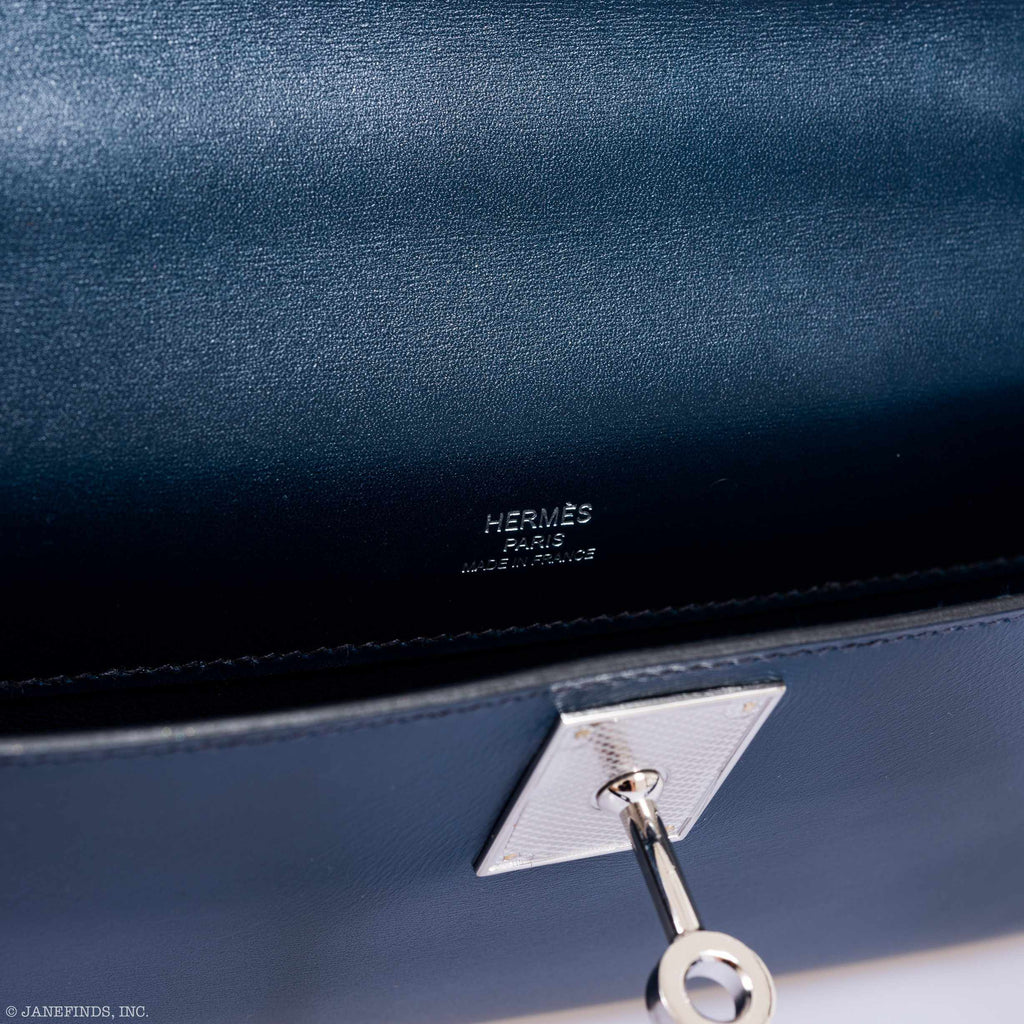 Hermès Kelly Cut Clutch Blue de Prusse Box Leather Guilloché Palladium Hardware