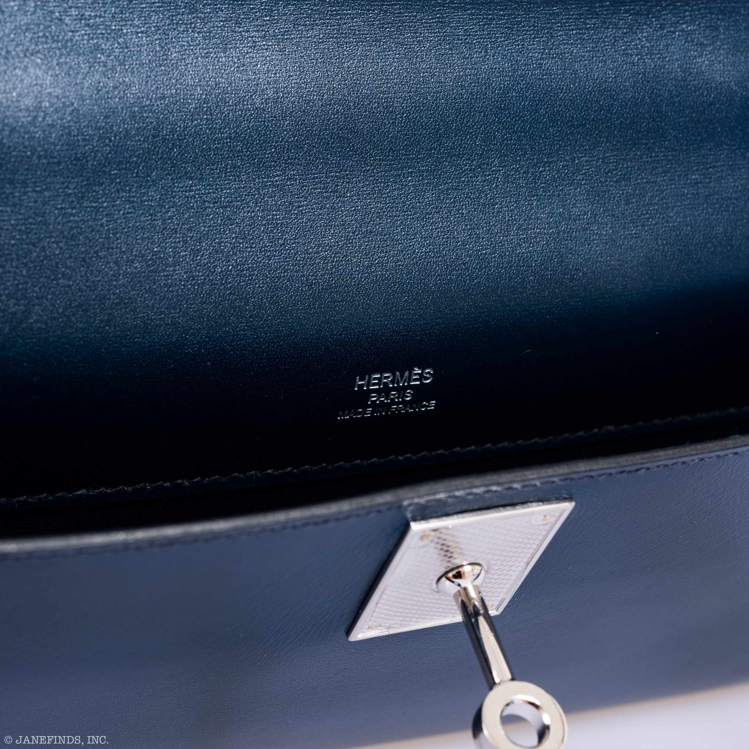 Hermès Kelly Cut Clutch Blue de Prusse Box Leather Guilloché Palladium Hardware