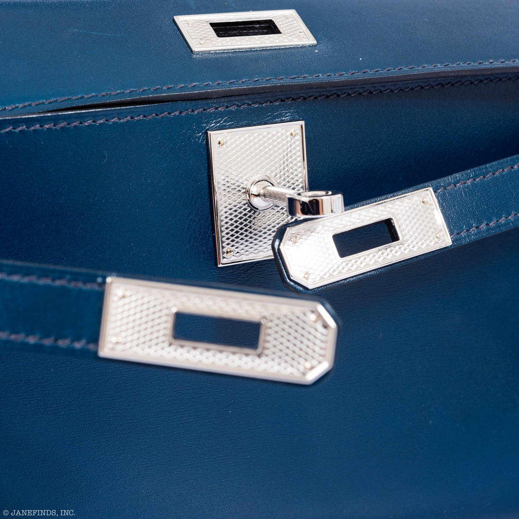 Hermès Kelly Cut Clutch Blue de Prusse Box Leather Guilloché Palladium Hardware