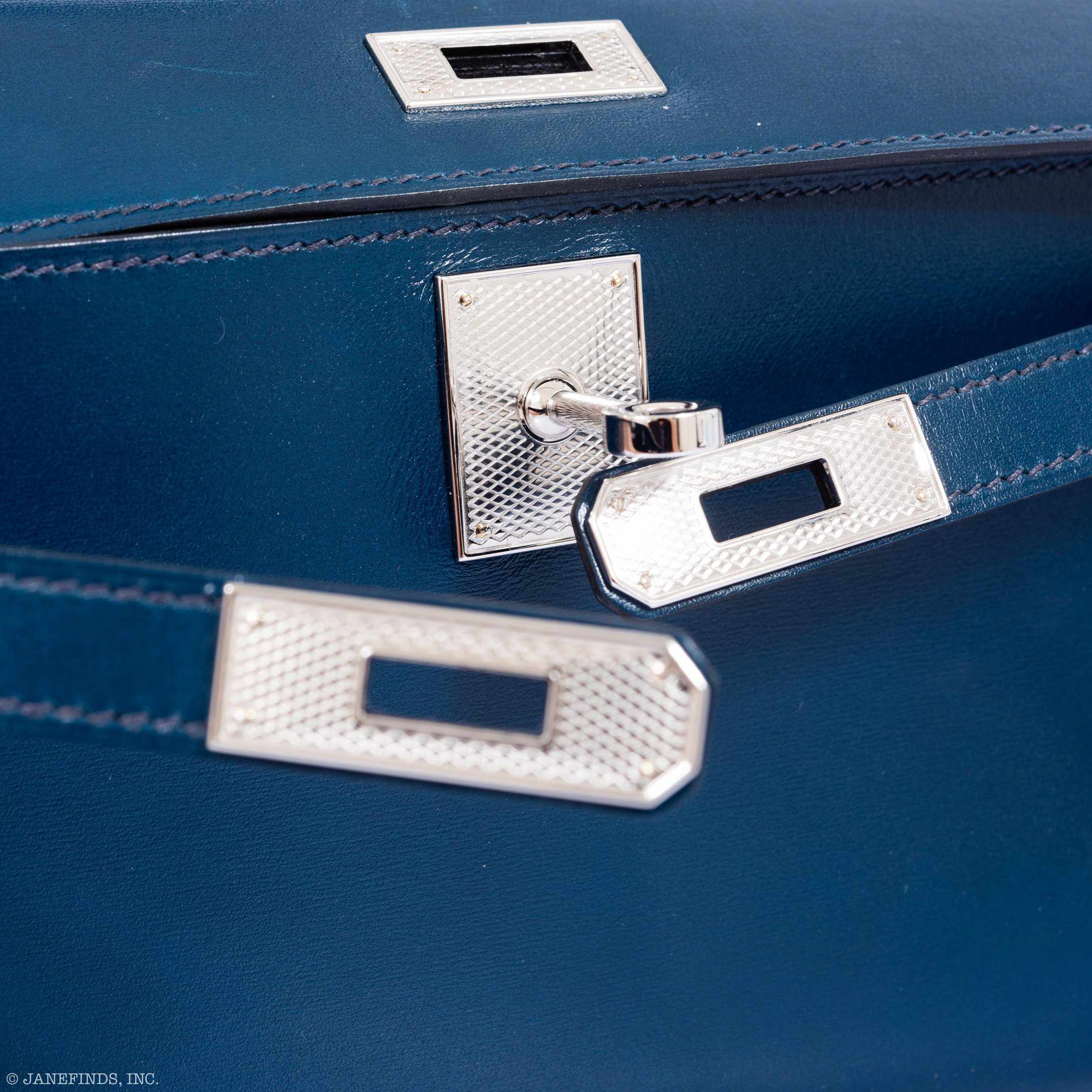 Hermès Kelly Cut Clutch Blue de Prusse Box Leather Guilloché Palladium Hardware