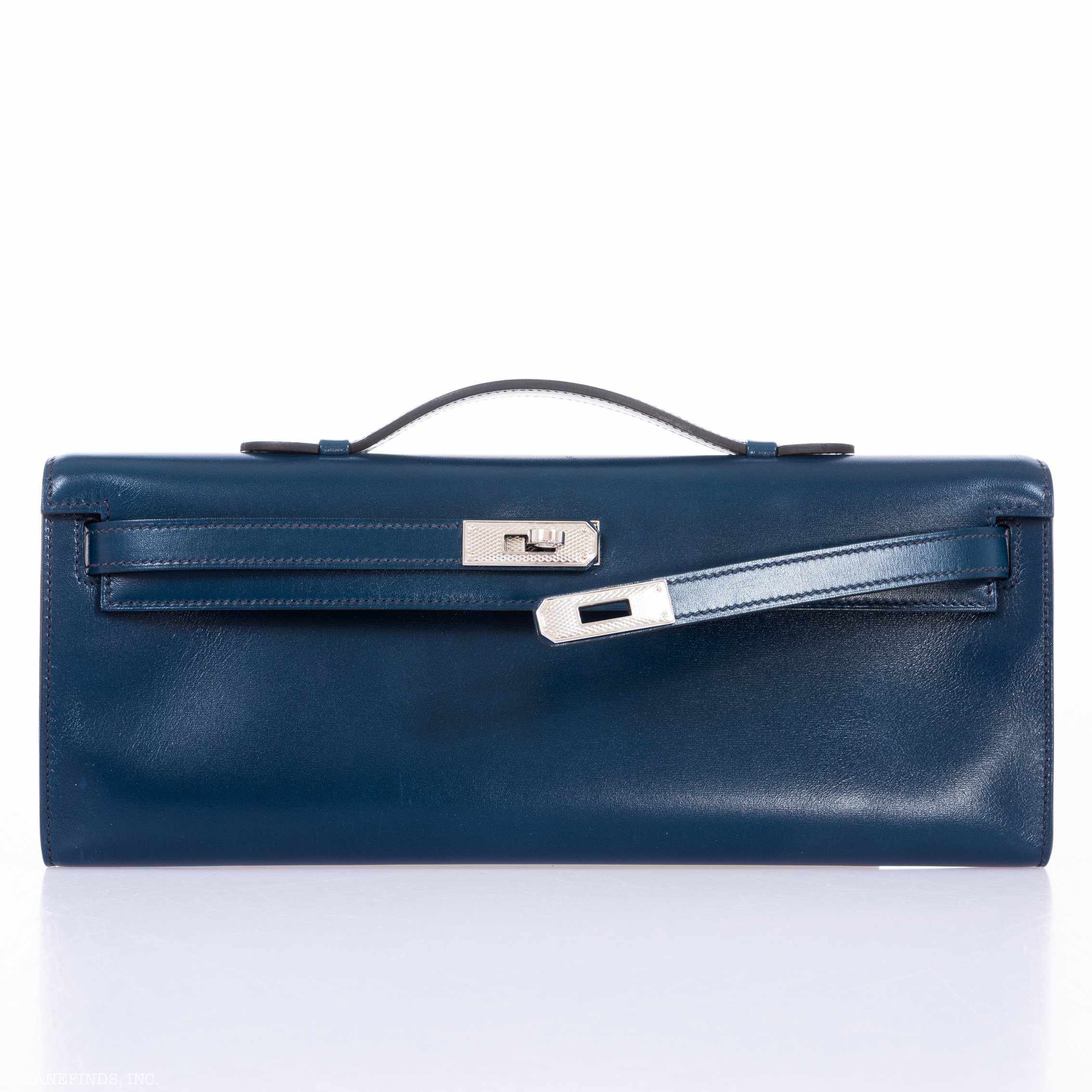 Hermès Kelly Cut Clutch Blue de Prusse Box Leather Guilloché Palladium Hardware