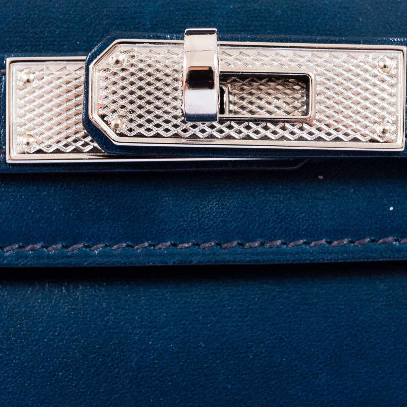 Hermès Kelly Cut Clutch Blue de Prusse Box Leather Guilloché Palladium Hardware