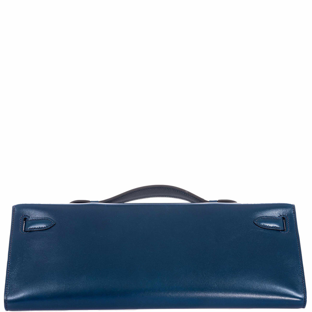 Hermès Kelly Cut Clutch Blue de Prusse Box Leather Guilloché Palladium Hardware