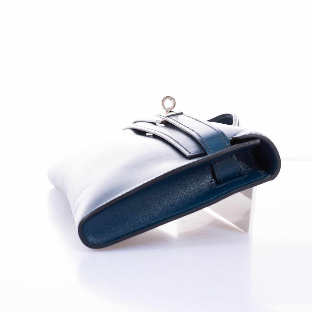 Hermès Kelly Cut Clutch Blue de Prusse Box Leather Guilloché Palladium Hardware