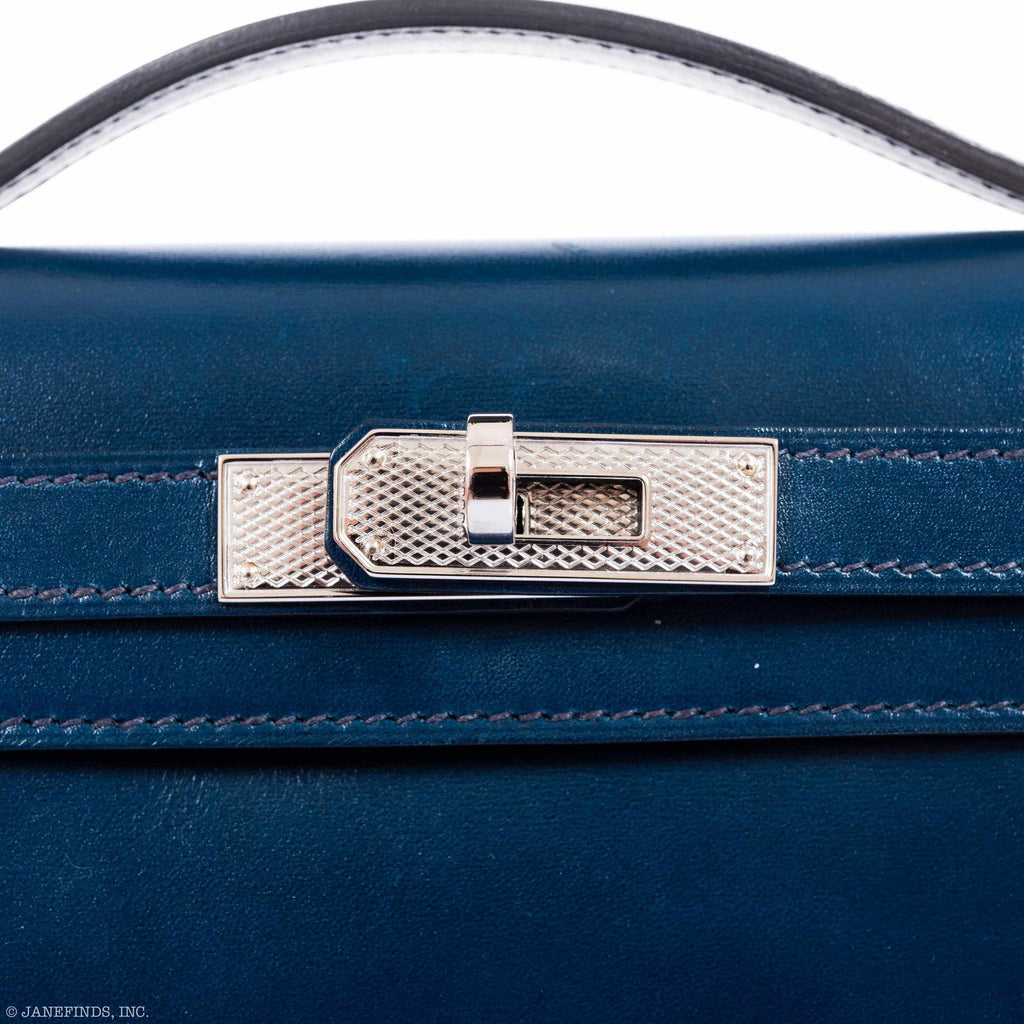 Hermès Kelly Cut Clutch Blue de Prusse Box Leather Guilloché Palladium Hardware