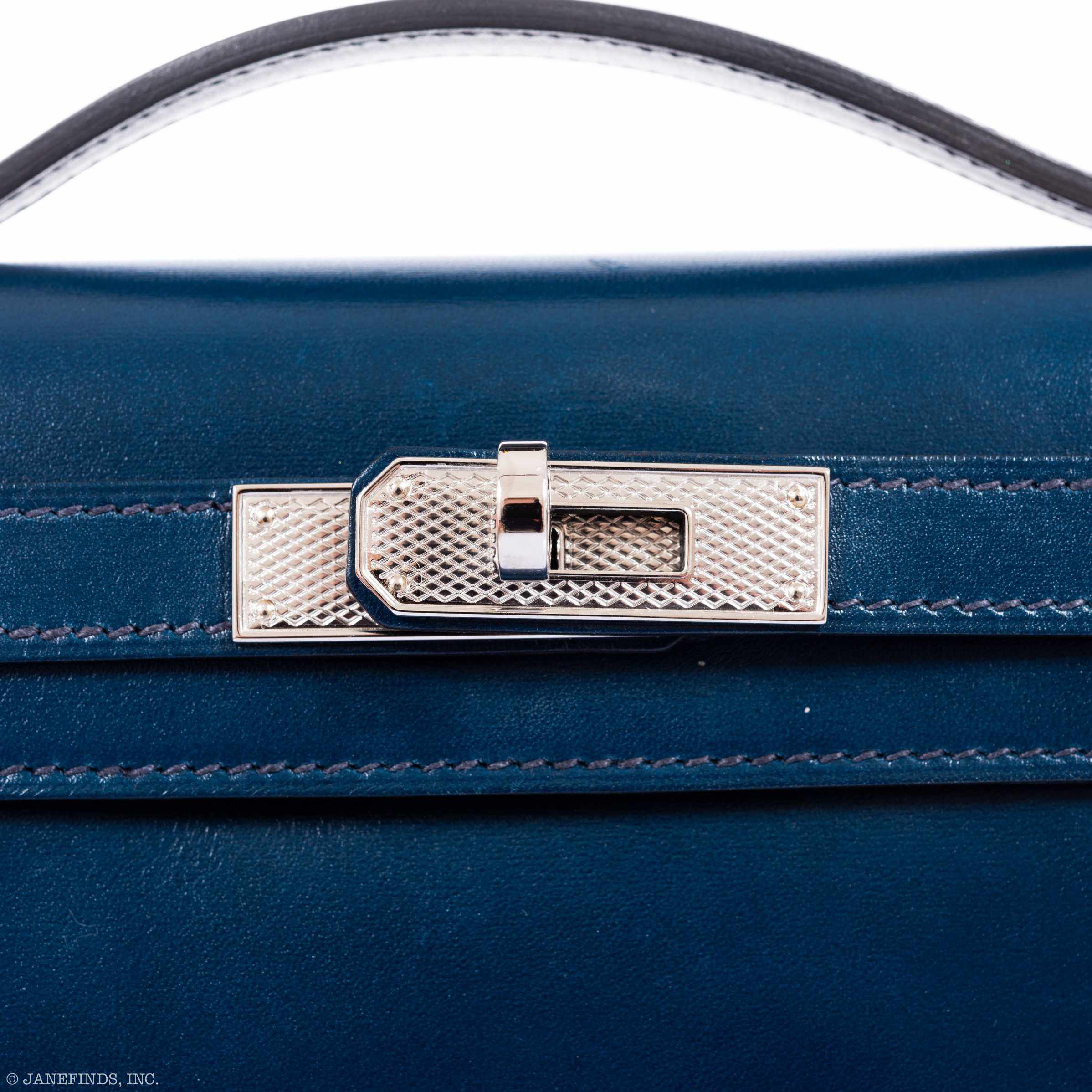 Hermès Kelly Cut Clutch Blue de Prusse Box Leather Guilloché Palladium Hardware