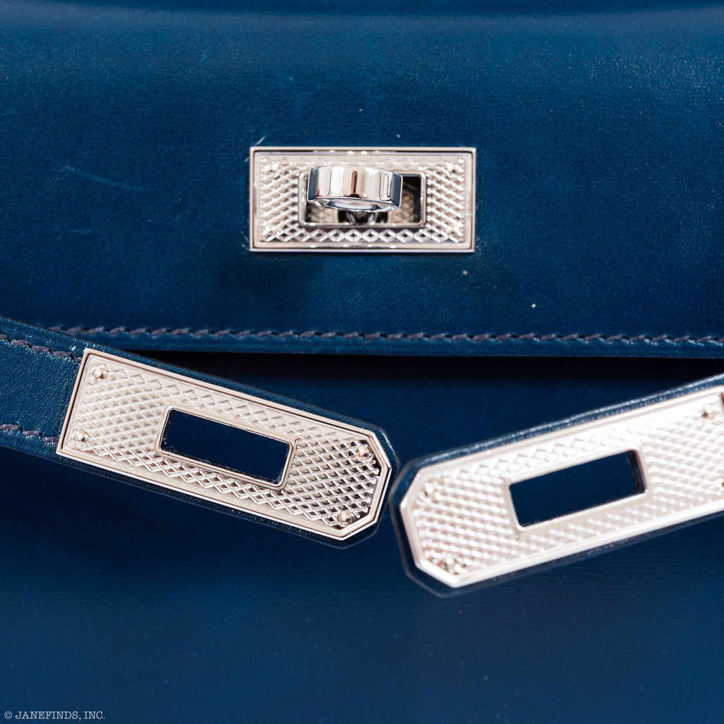 Hermès Kelly Cut Clutch Blue de Prusse Box Leather Guilloché Palladium Hardware