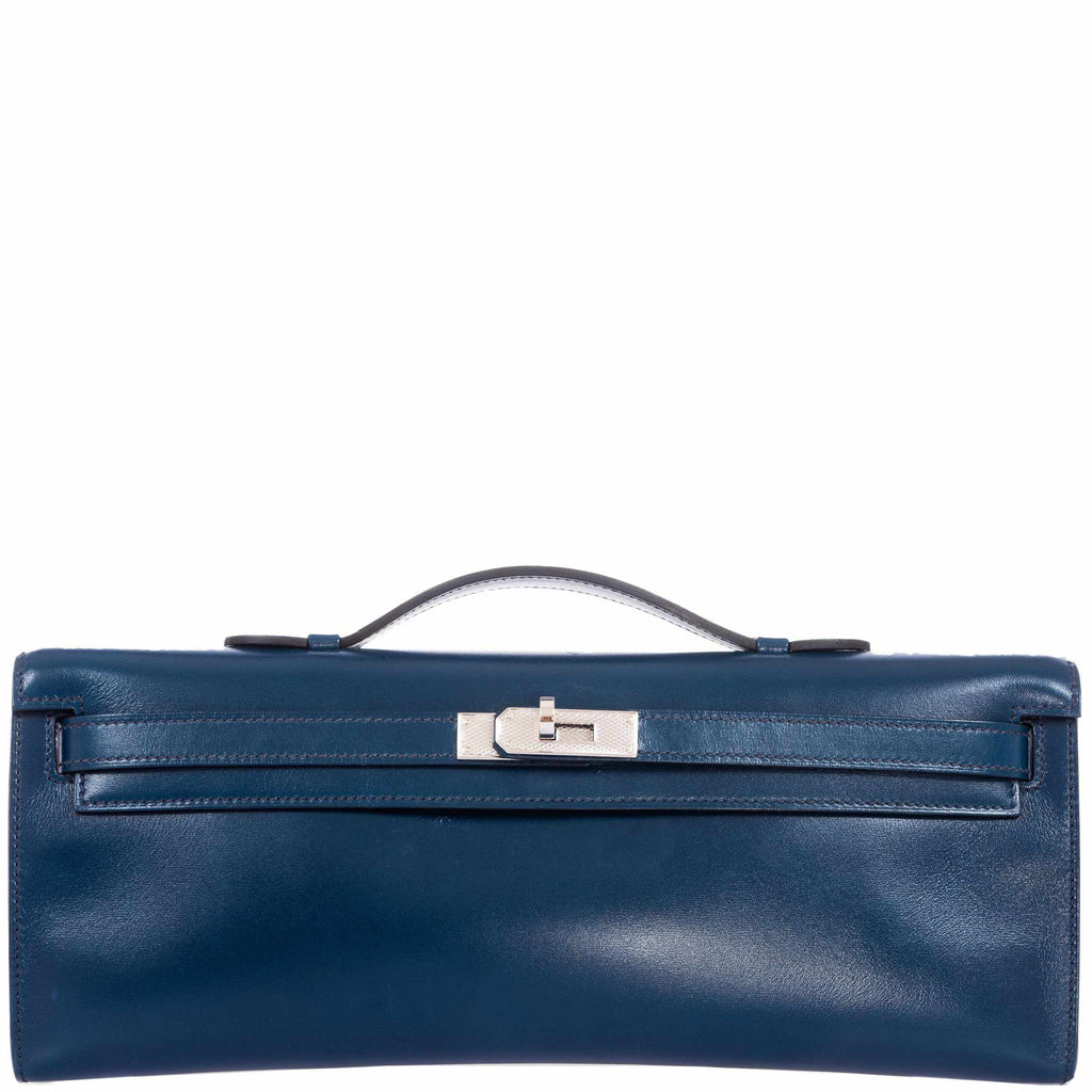 Hermès Kelly Cut Clutch Blue de Prusse Box Leather Guilloché Palladium Hardware