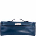Hermès Kelly Cut Clutch Blue de Prusse Box Leather Guilloché Palladium Hardware
