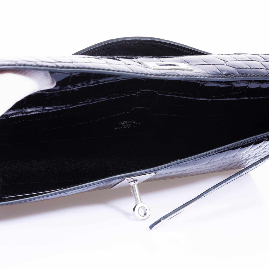 Hermès Kelly Cut Pochette Black Niloticus Crocodile Palladium Hardware