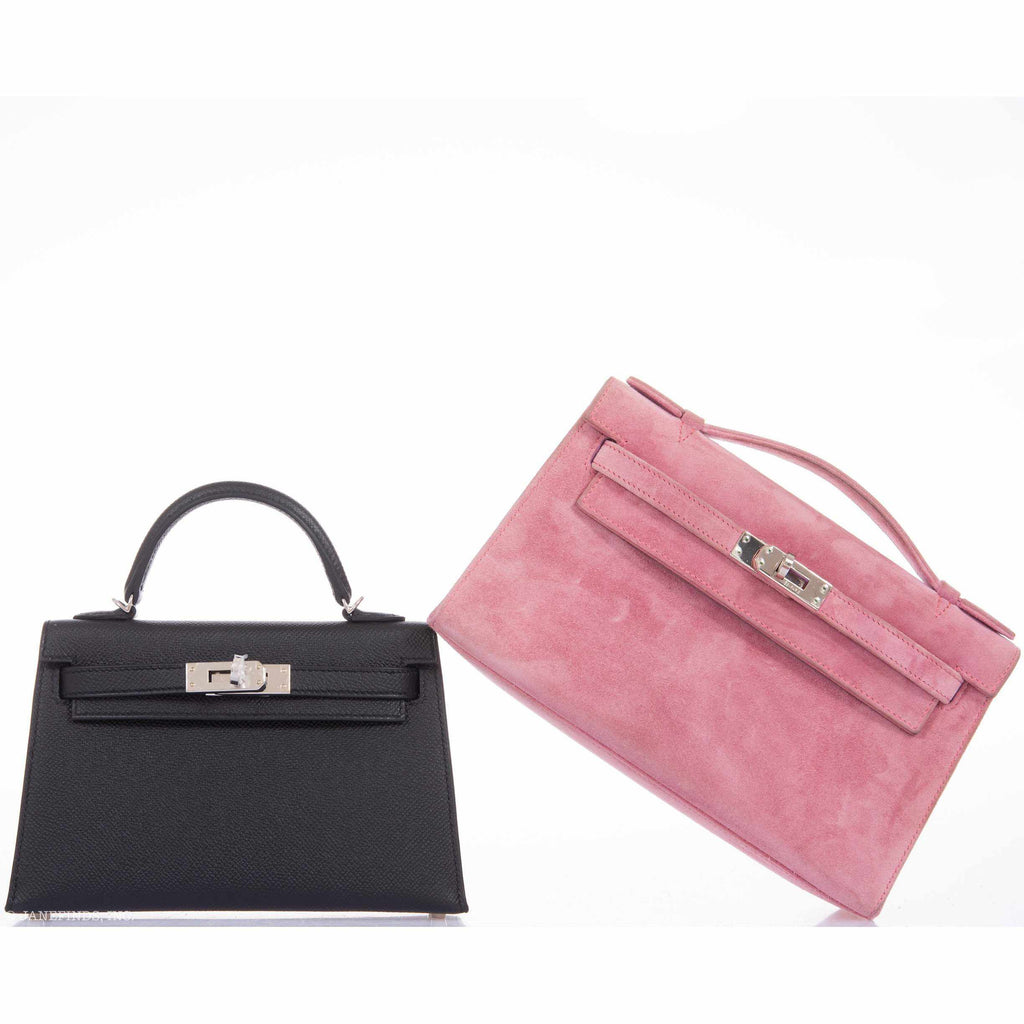 Hermès Kelly Doblis Mini Pochette Pink Suede Clutch