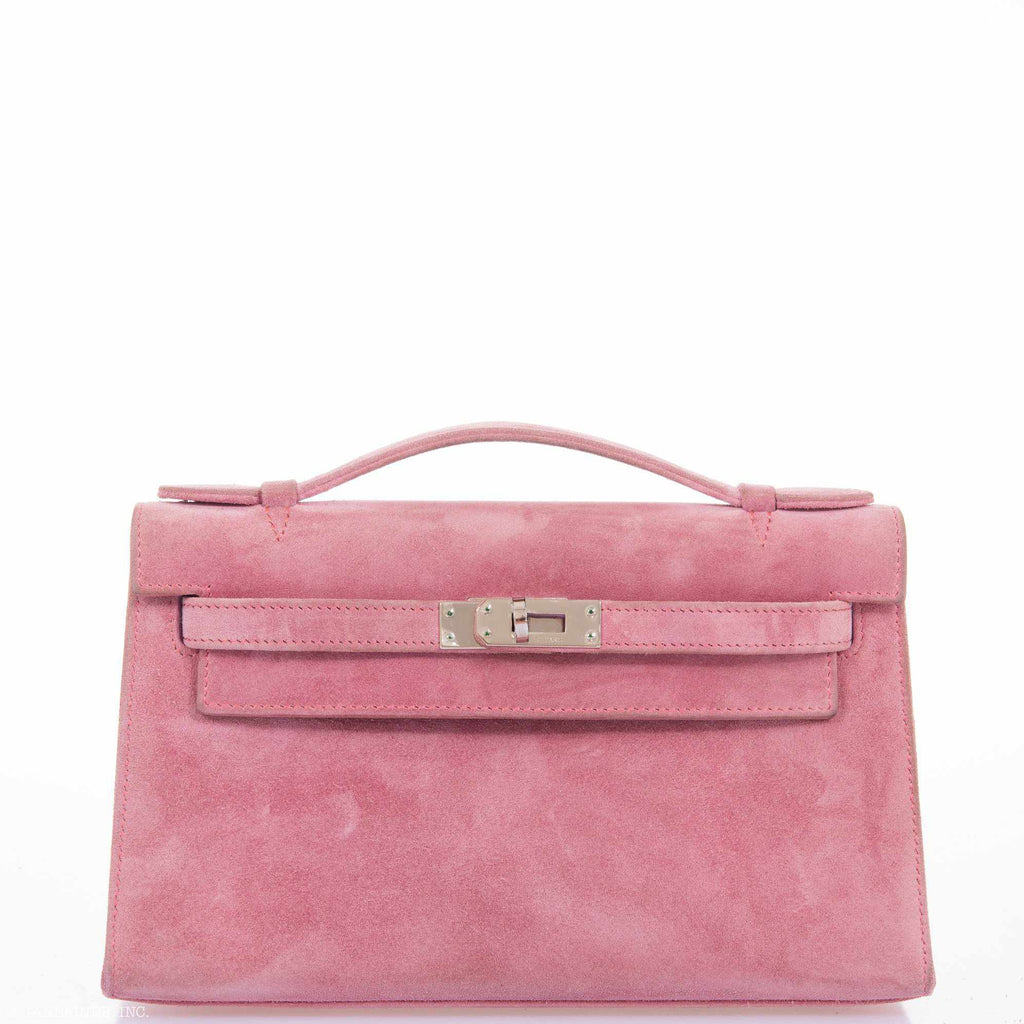 Hermès Kelly Doblis Mini Pochette Pink Suede Clutch
