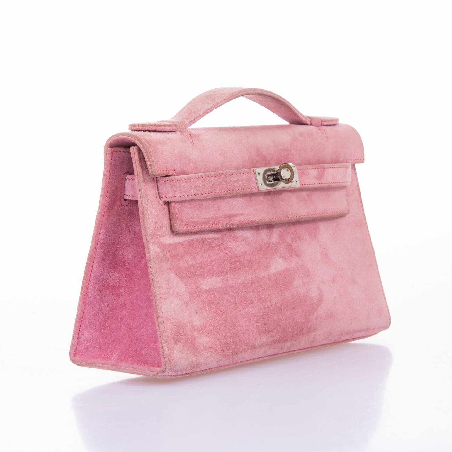 Hermès Kelly Doblis Mini Pochette Pink Suede Clutch