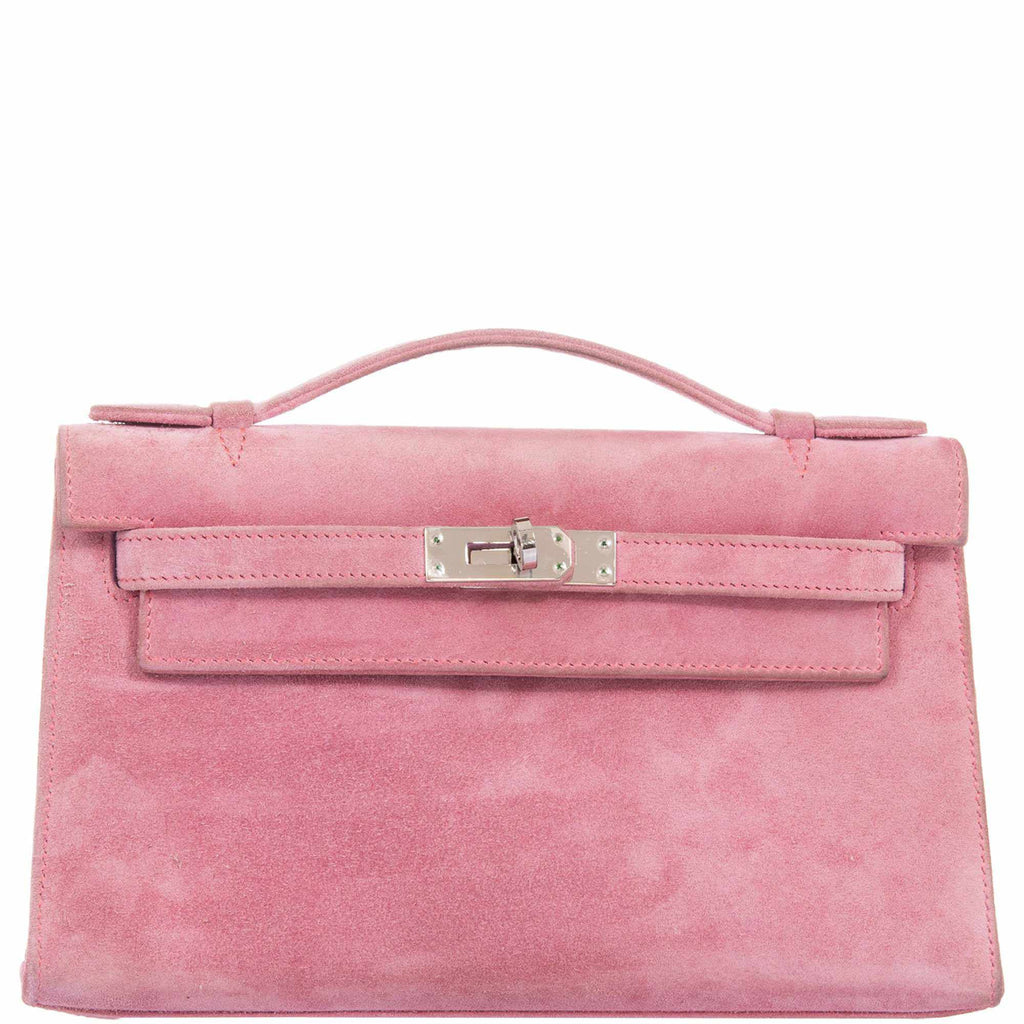 Hermès Kelly Doblis Mini Pochette Pink Suede Clutch