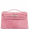 Hermès Kelly Doblis Mini Pochette Pink Suede Clutch