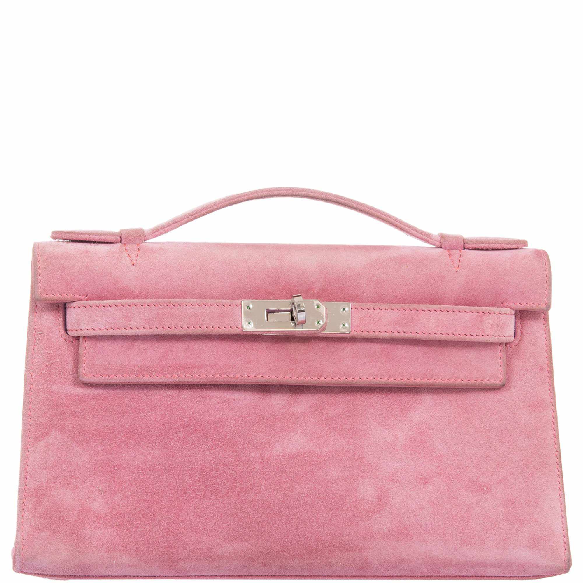 Hermès Kelly Doblis Mini Pochette Pink Suede Clutch