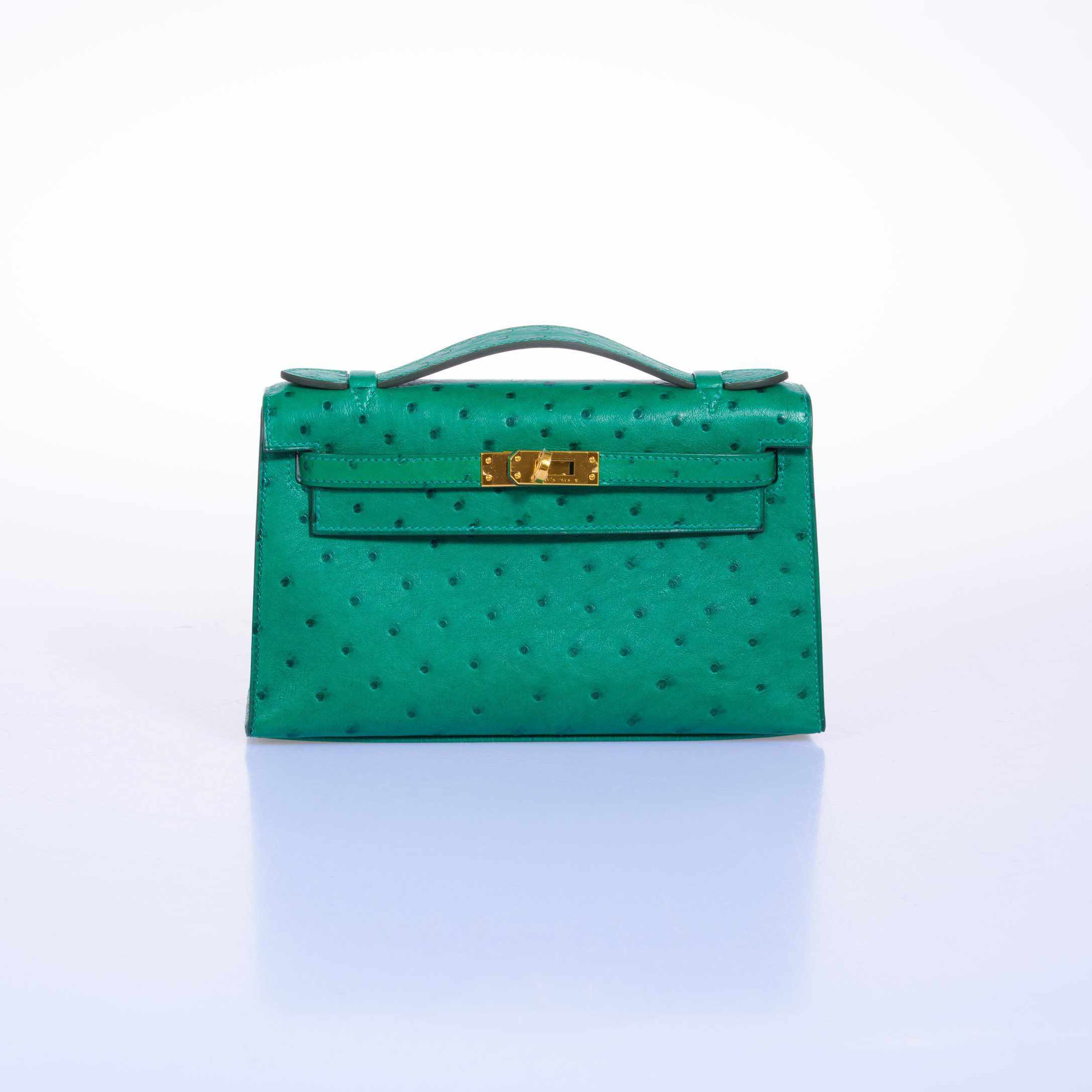 Hermès Kelly Pochette Vert Vertigo Ostrich Gold Hardware