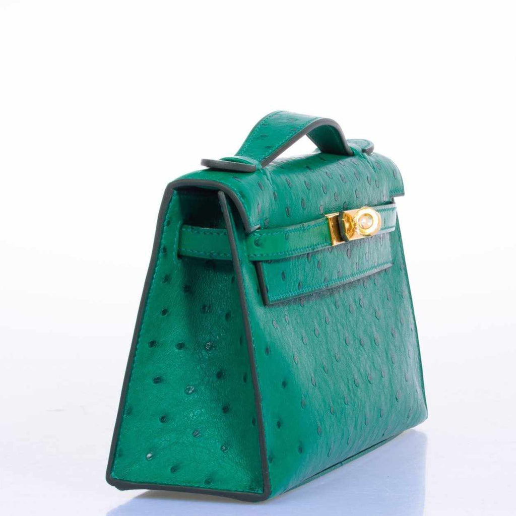 Hermès Kelly Pochette Vert Vertigo Ostrich Gold Hardware