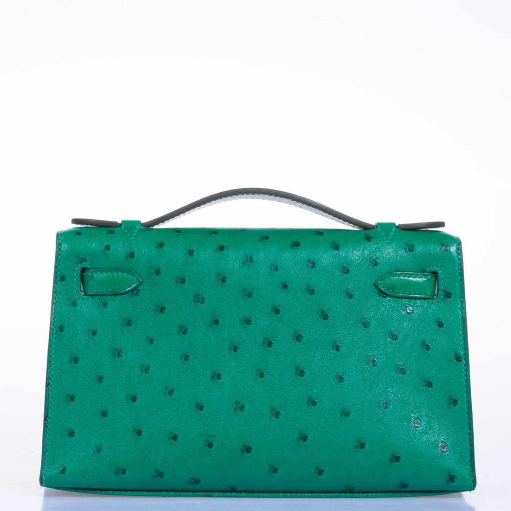 Hermès Kelly Pochette Vert Vertigo Ostrich Gold Hardware