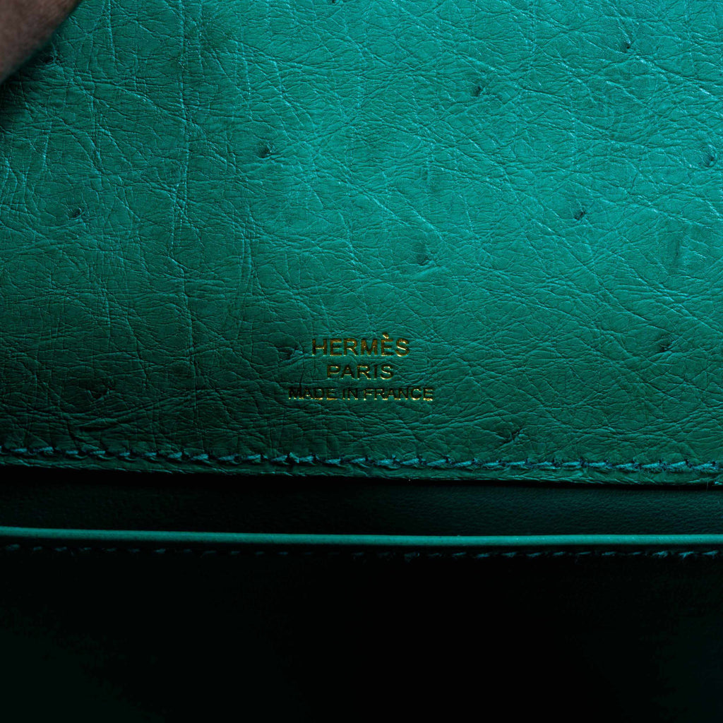 Hermès Kelly Pochette Vert Vertigo Ostrich Gold Hardware
