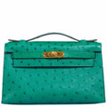 Hermès Kelly Pochette Vert Vertigo Ostrich Gold Hardware