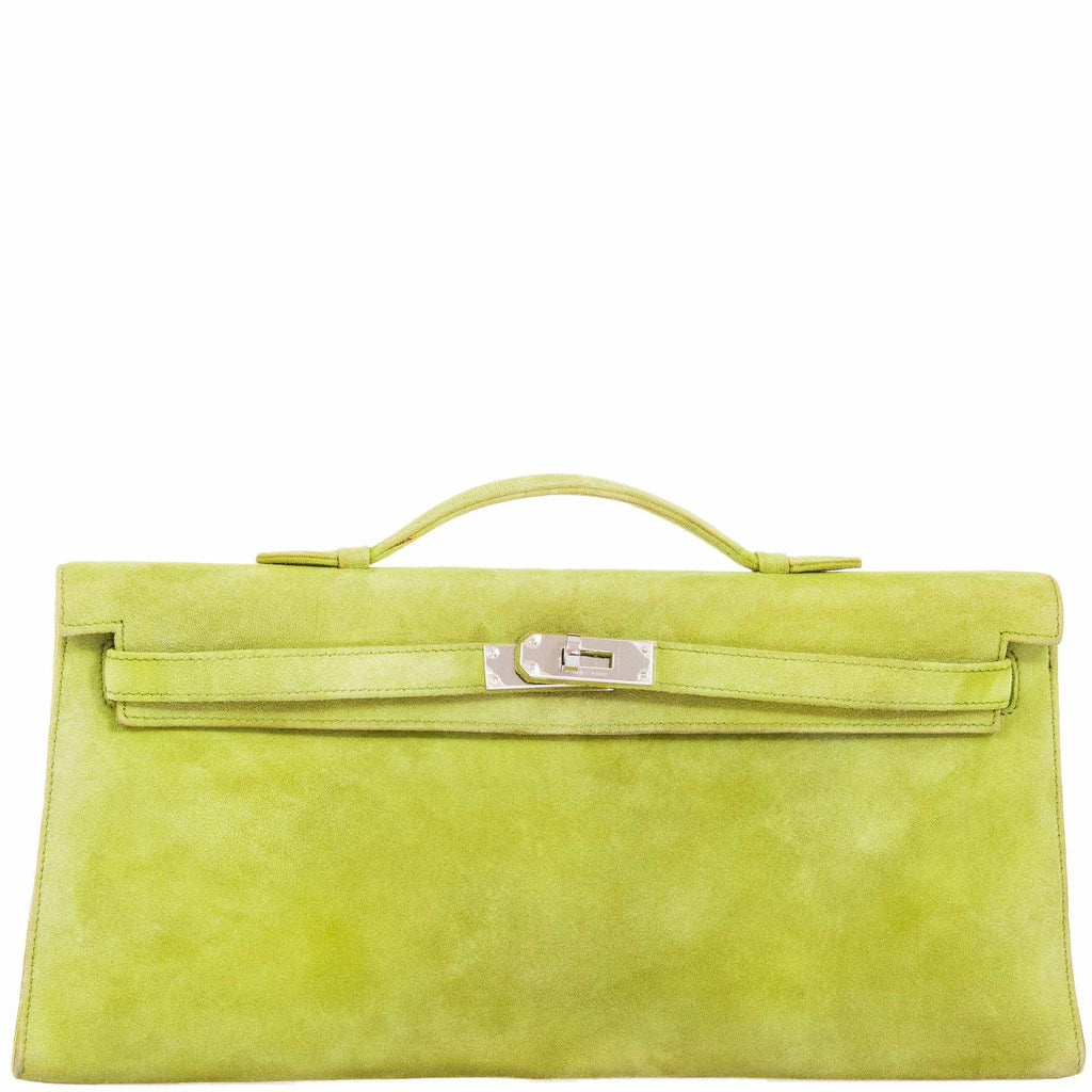 Hermès Kelly Longue Apple Green Suede Palladium Hardware