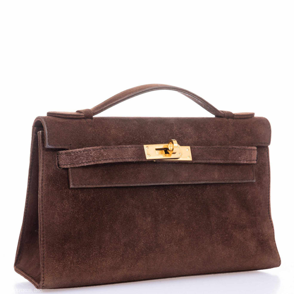 Hermès Kelly Mini Pochette Chocolate Veau Doblis Suede Gold Hardware