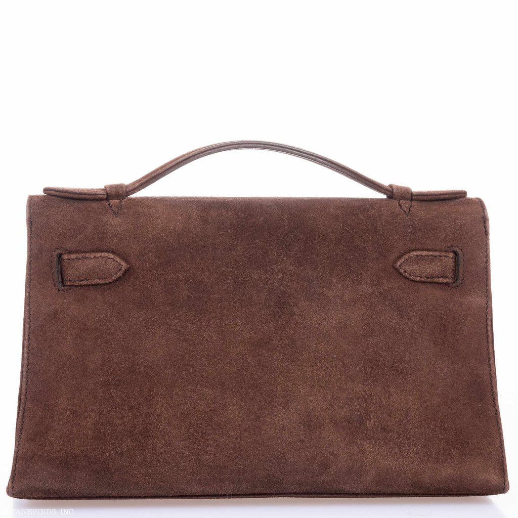 Hermès Kelly Mini Pochette Chocolate Veau Doblis Suede Gold Hardware