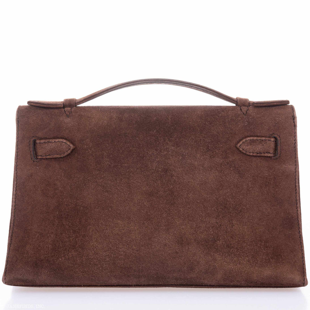 Hermès Kelly Mini Pochette Chocolate Veau Doblis Suede Gold Hardware