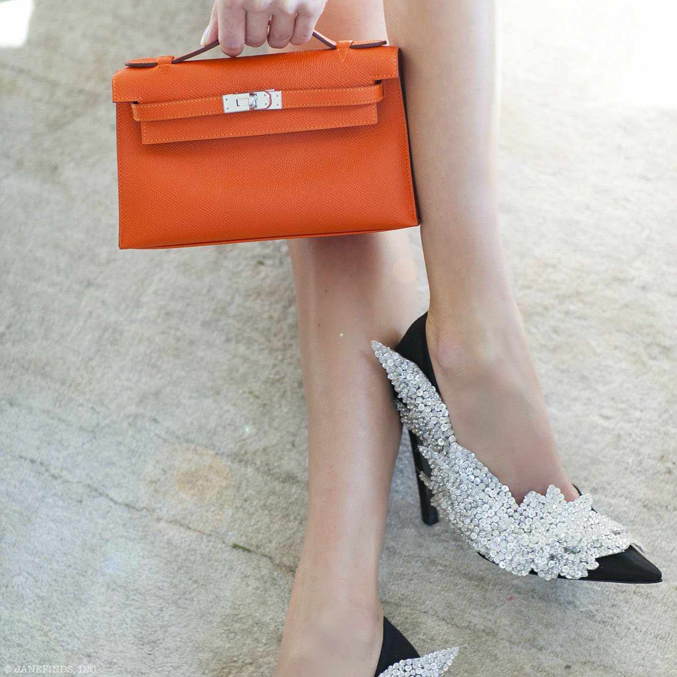Hermès Kelly Pochette Feu Fire Orange Epsom Palladium Hardware