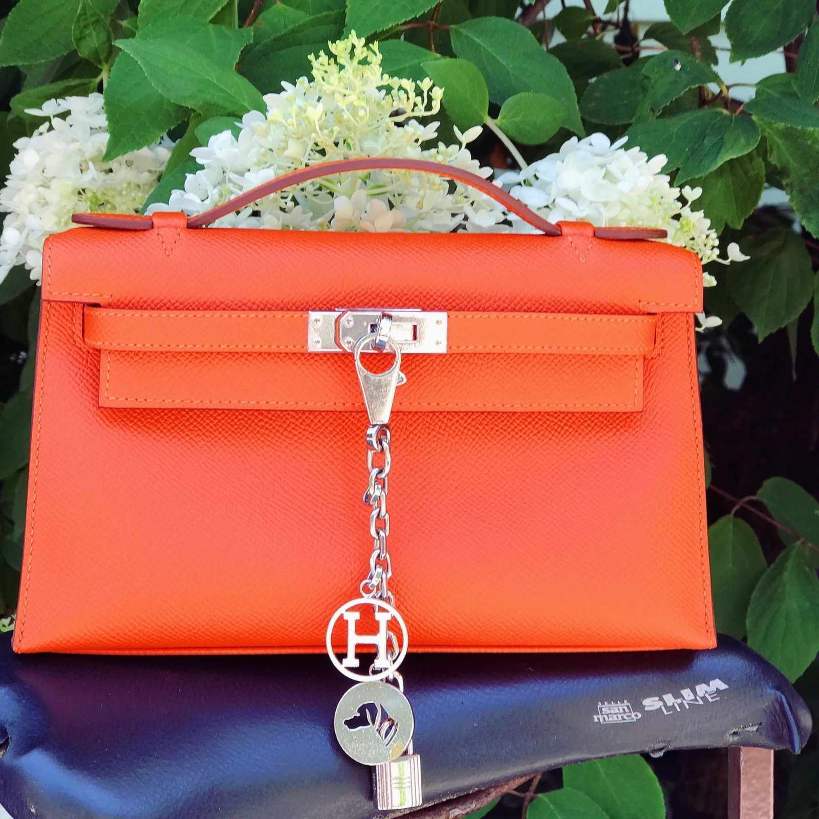Hermès Kelly Pochette Feu Fire Orange Epsom Palladium Hardware
