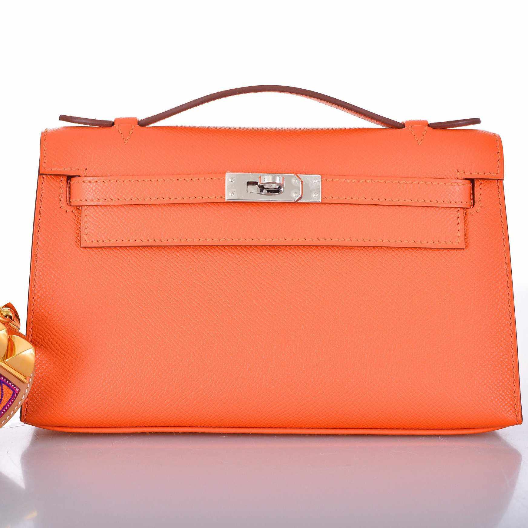 Hermès Kelly Pochette Feu Fire Orange Epsom Palladium Hardware
